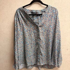 Zac & Rachel 1X Plus‎ Woman Floral Print V Neck Button Boho Peasant Cozy Blouse